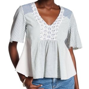 Rebecca Taylor Patchwork Silk Blend Boho Blouse 6